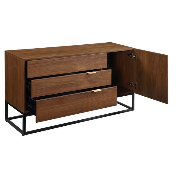 Console Table in Walnut and Black Finish Retro Design Console Table with Two Open Shelves， Console Tables