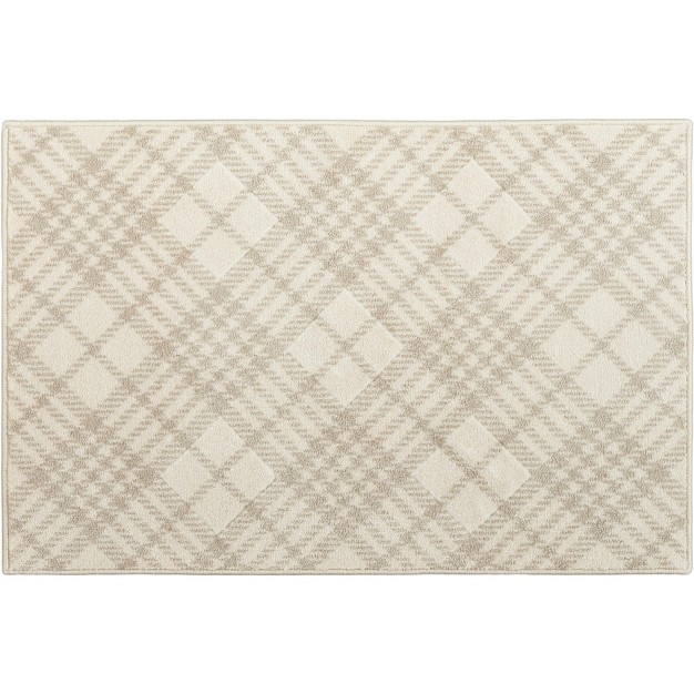 Nourison Beige Plaid Non skid Kitchen Washable Accent Rug Mat