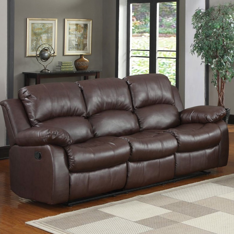 Homelegance Cranley Double Reclining Sofa  Brown Leather   Traditional   Sofas   by Beyond Stores  Houzz