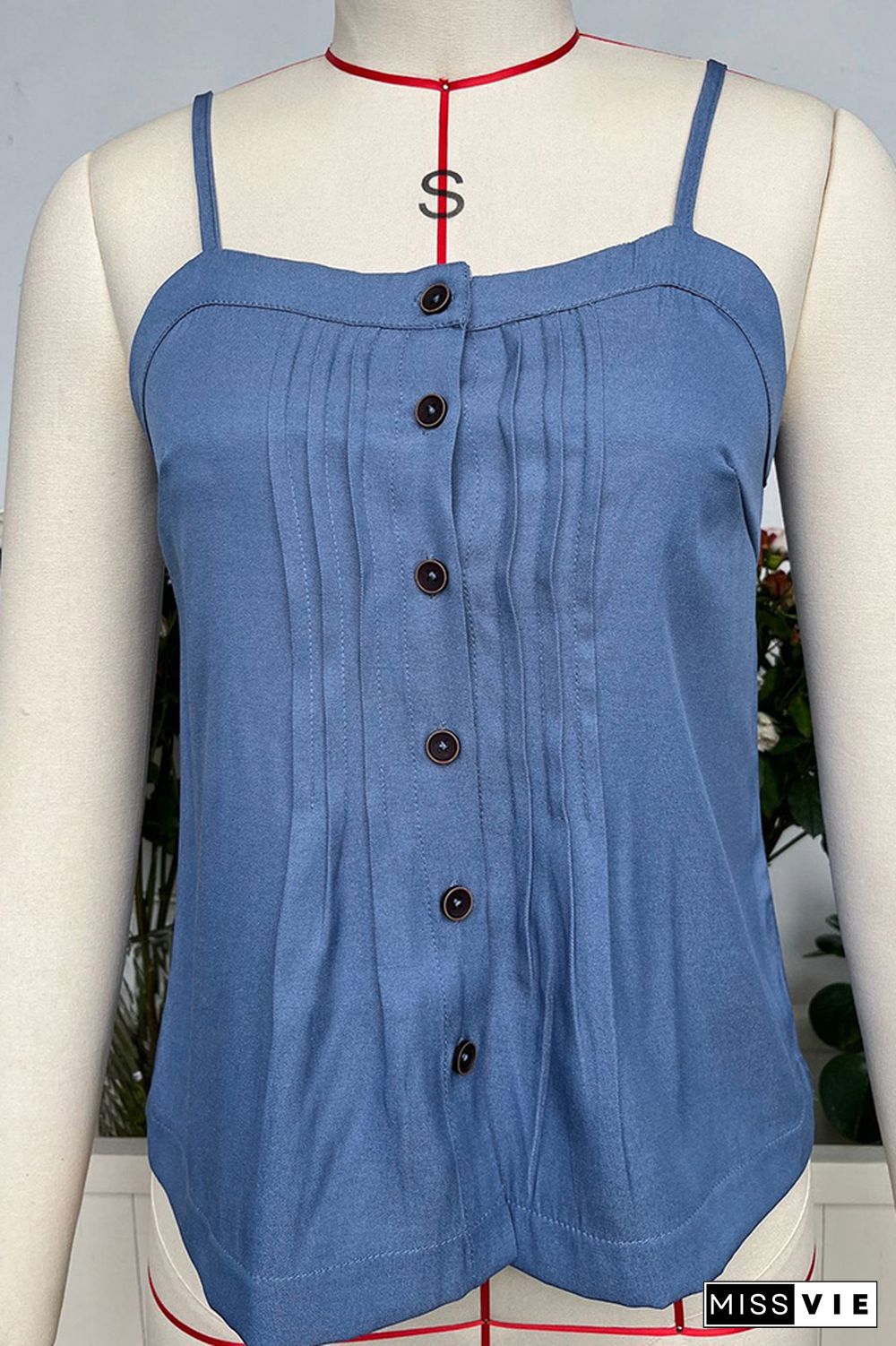 Plain Denim Spaghetti Button Cami Top