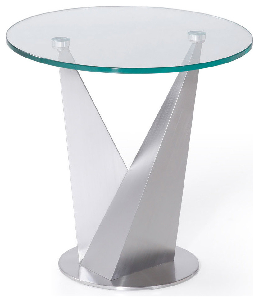 Modern Trimont End Table   Clear Glass with Brushed Stainless Steel Base   Contemporary   Side Tables And End Tables   by Zuri Furniture  Houzz