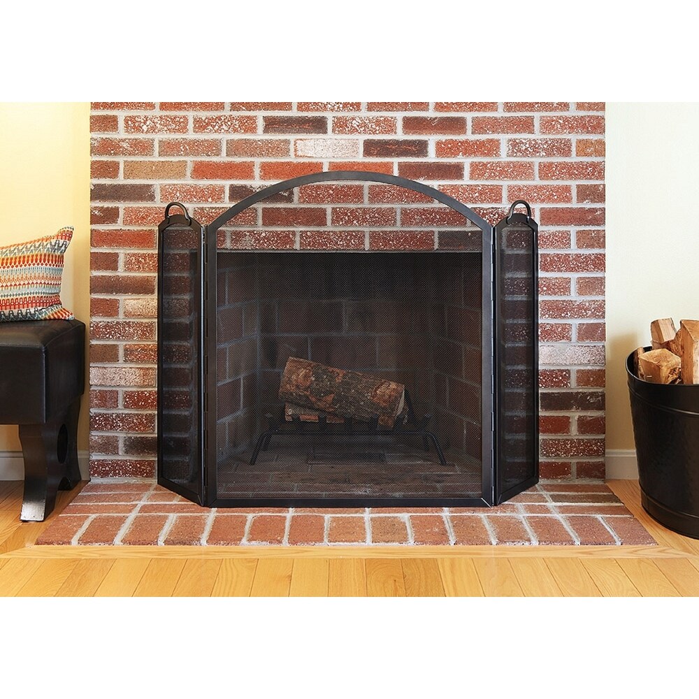 Minuteman International Arched Three Fold Fireplace Screen  52.5 Inch Long  Graphite Finish