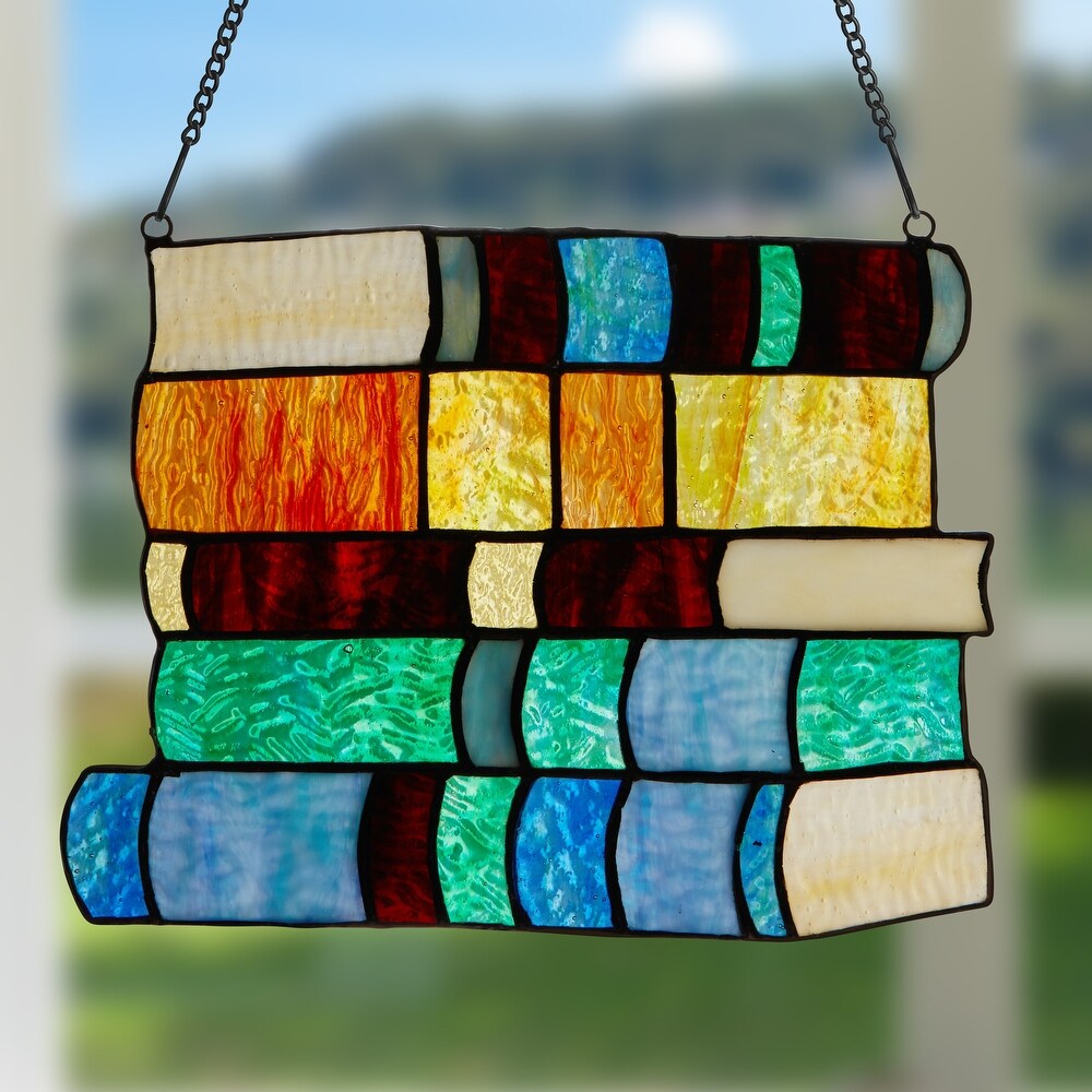 River of Goods Book Stack River of Goods Multicolored Stained Glass Window Panel   10\