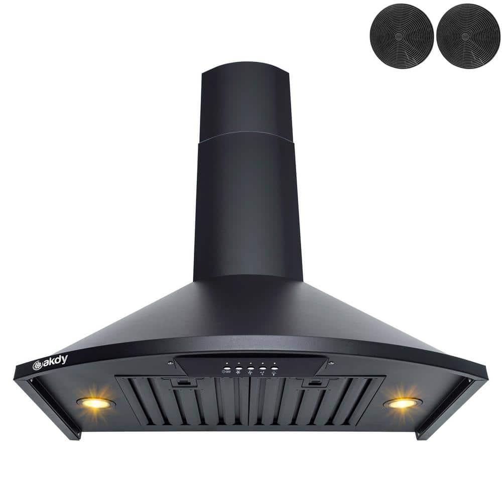 AKDY 30 in 343 CFM Convertible Wall Mount Kitchen Range Hood with Carbon Filters and LEDs in Black Painted Stainless Steel