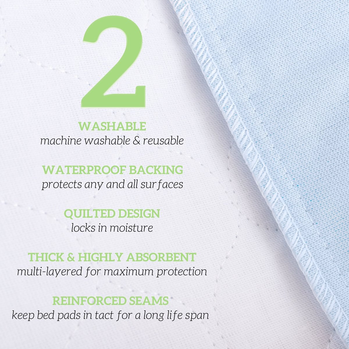 Green Lifestyle Blue Reusable Dog Pee Pads， 2-pack