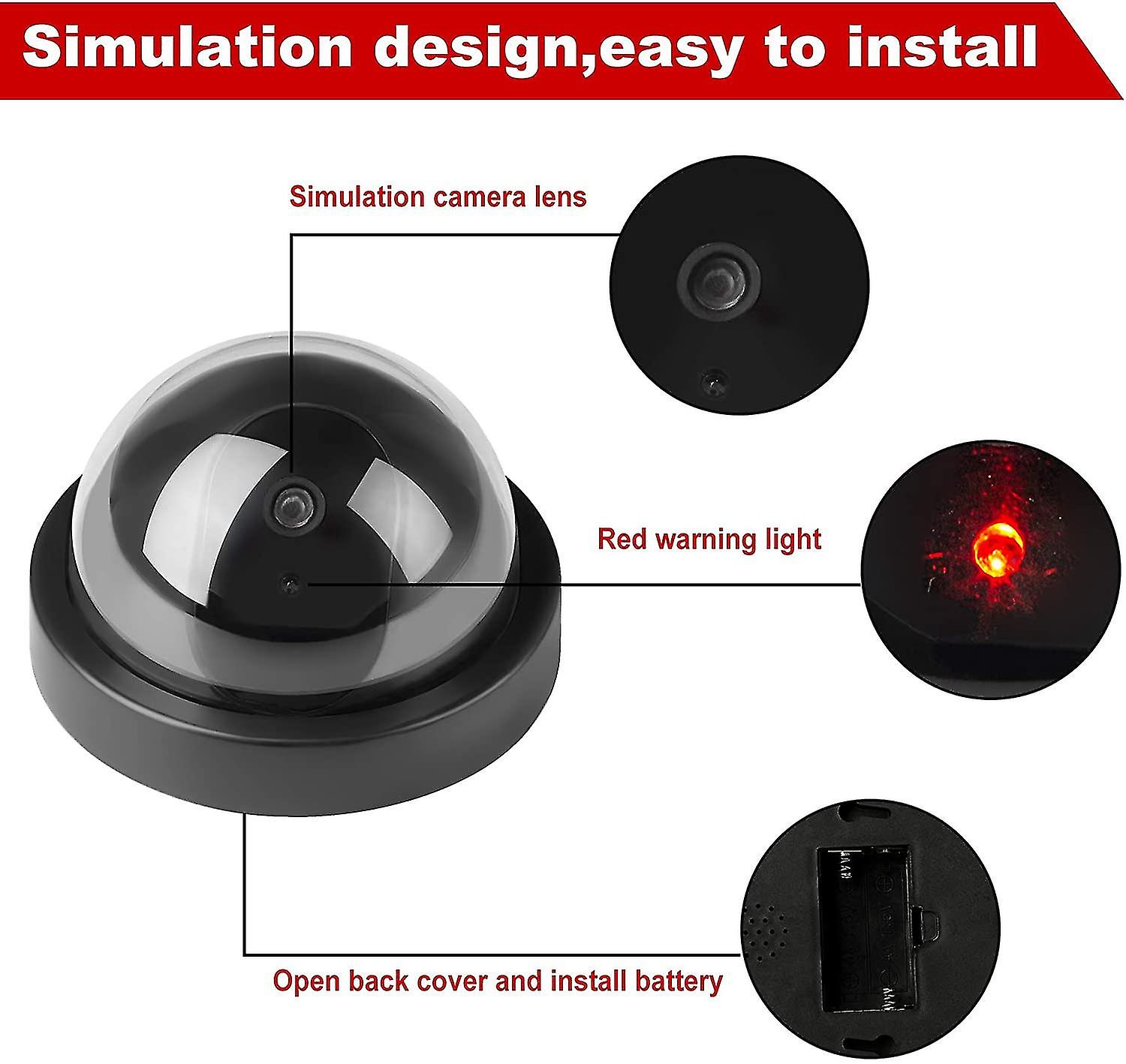 Dummy Cameras， Fake Security Cctv Dome Camera With Led Flashing Light For Business Stores Home， Indoor Outdoor Use (4 Pack)