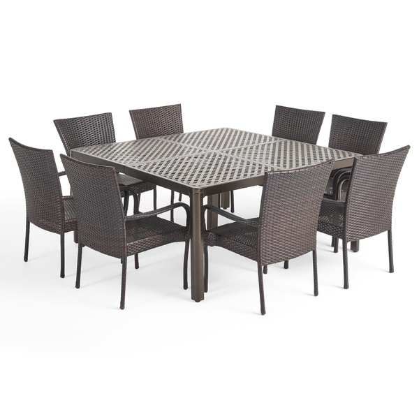 Bullpond Aluminum/ Brown Wicker 9piece Outdoor Dining Set by Christopher Knight Home