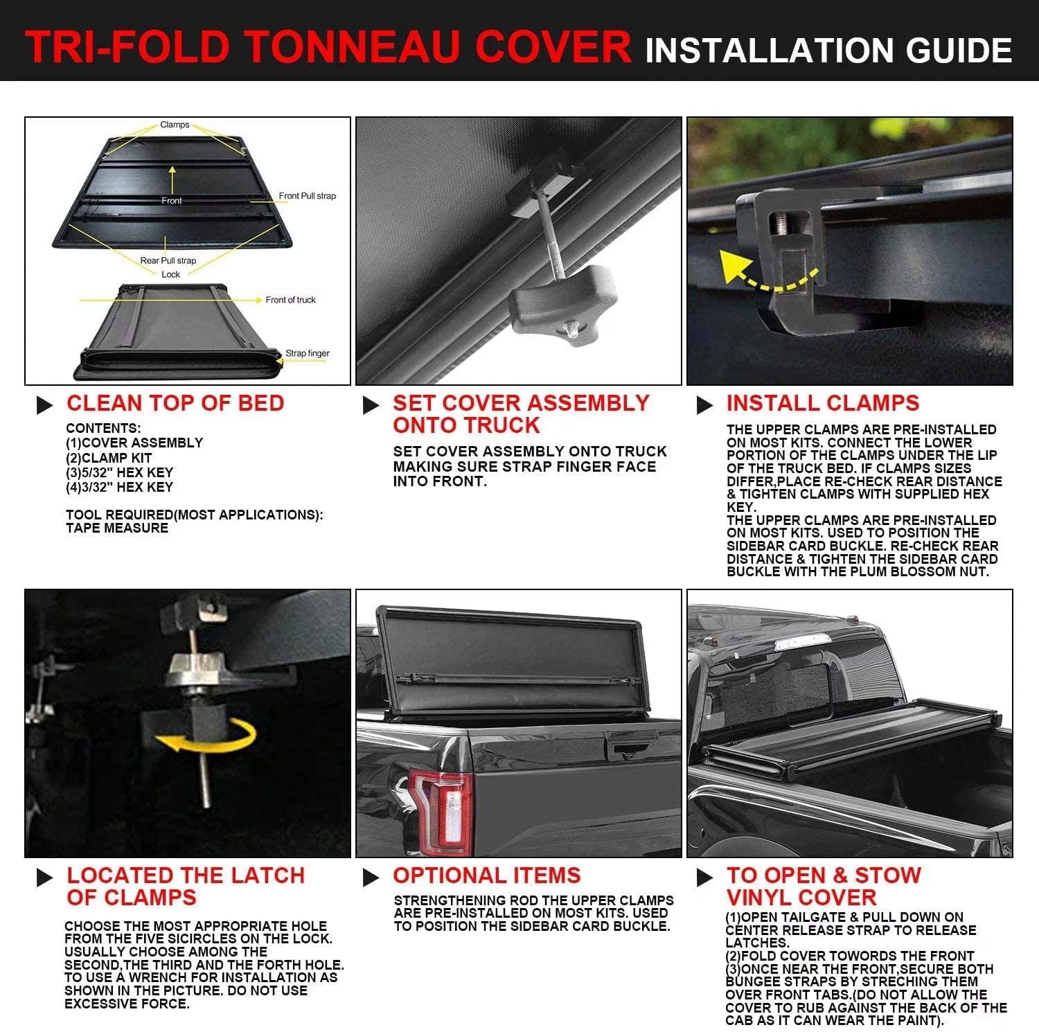 Kikito Professional Soft Tri-Fold Truck Bed Tonneau Cover for 2016-2021 Tacoma 5ft (59.8-60.5in) Bed for Models with or Without The Deckrail System