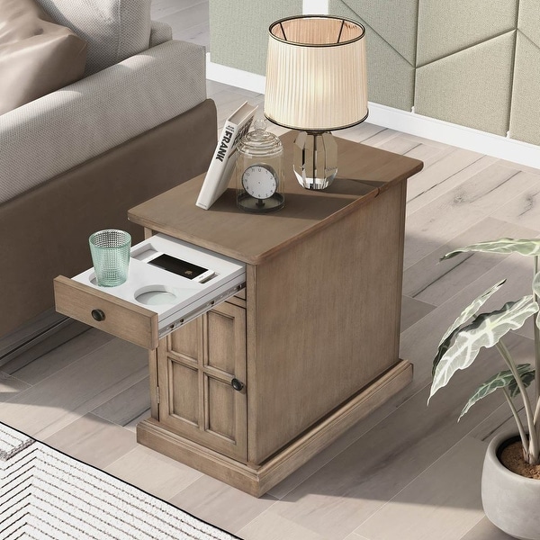 Livingroom Side Table End Table with USB Ports Drawer with cup holder