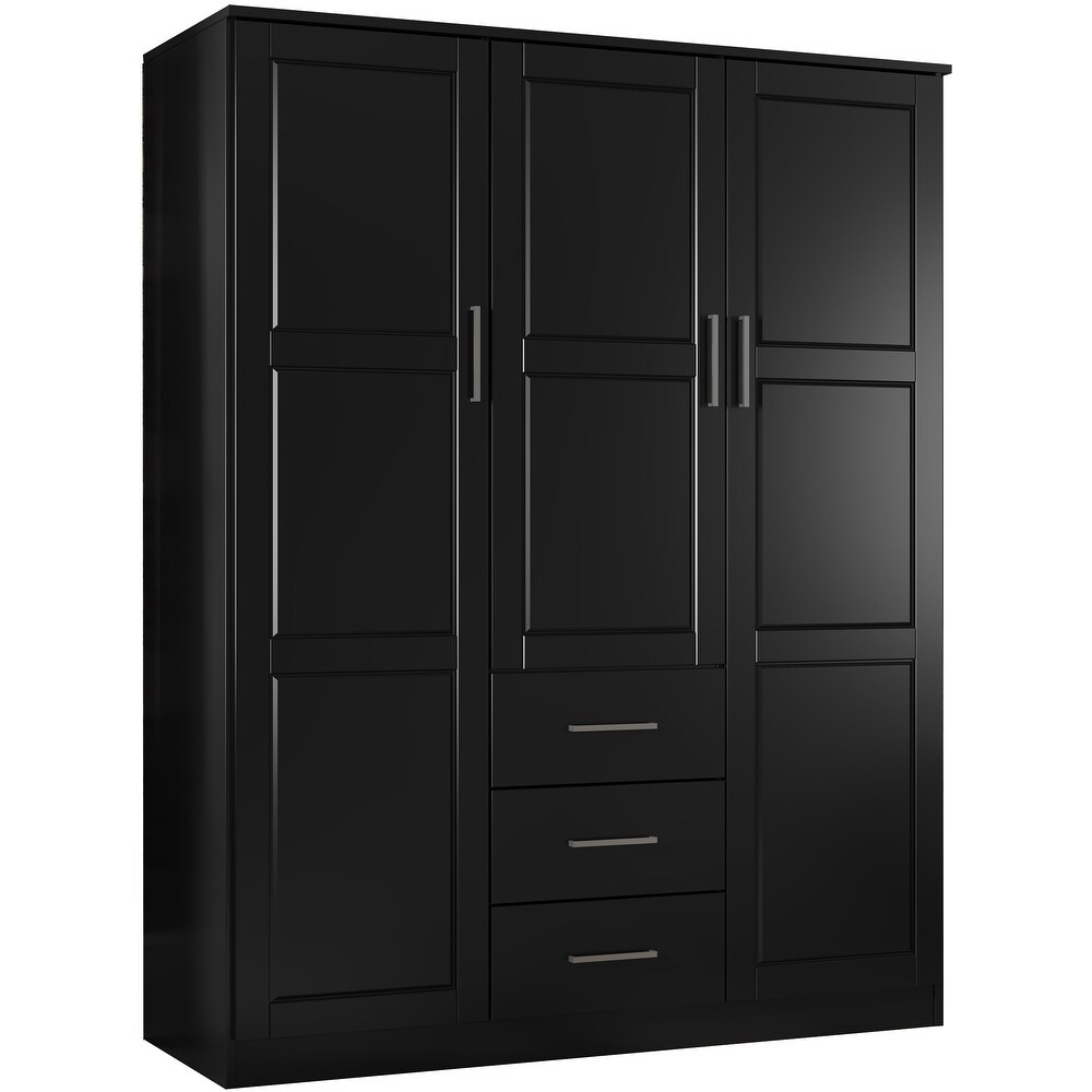 Palace Imports 100% Solid Wood Cosmo 3 Door Wardrobe Armoire with Solid Wood or Mirrored Doors