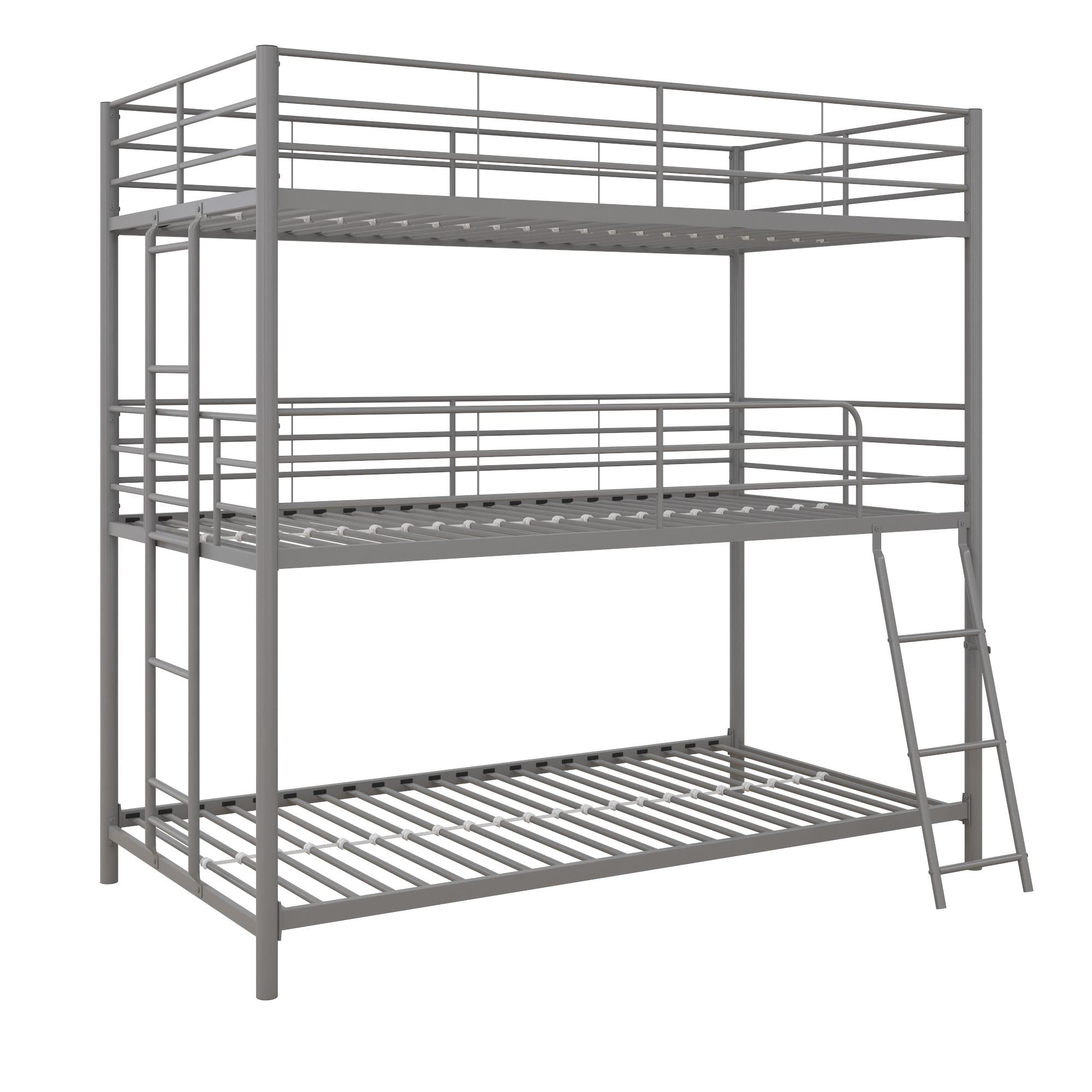 DHP Everleigh Triple Metal Bunk Bed, Twin/Twin/Twin, Bed for Kids, Silver