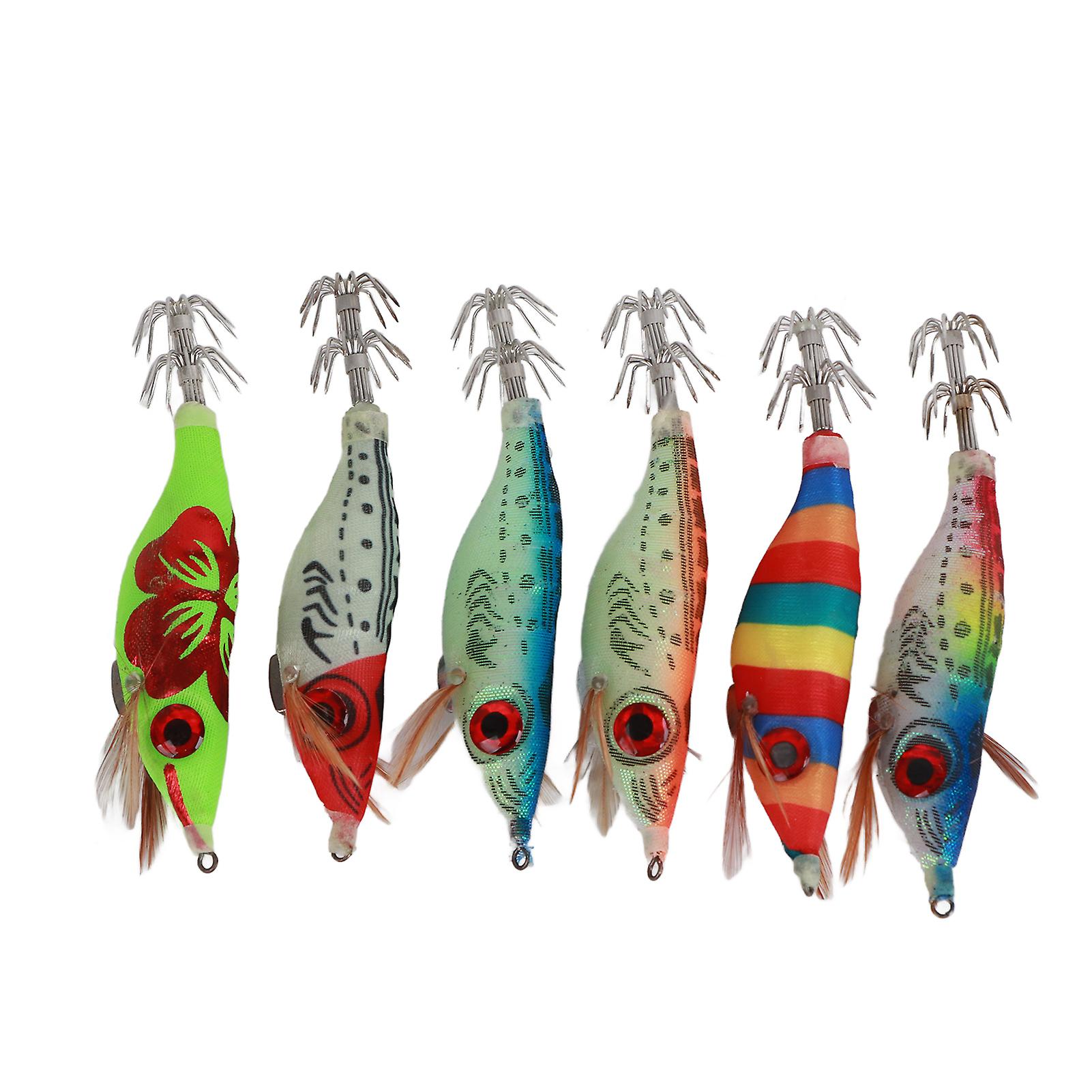 6pcs 10cm Hard Fishing Lure Artificial Wood Shrimp Bait With Octopus Cuttlefish Squid Hooks