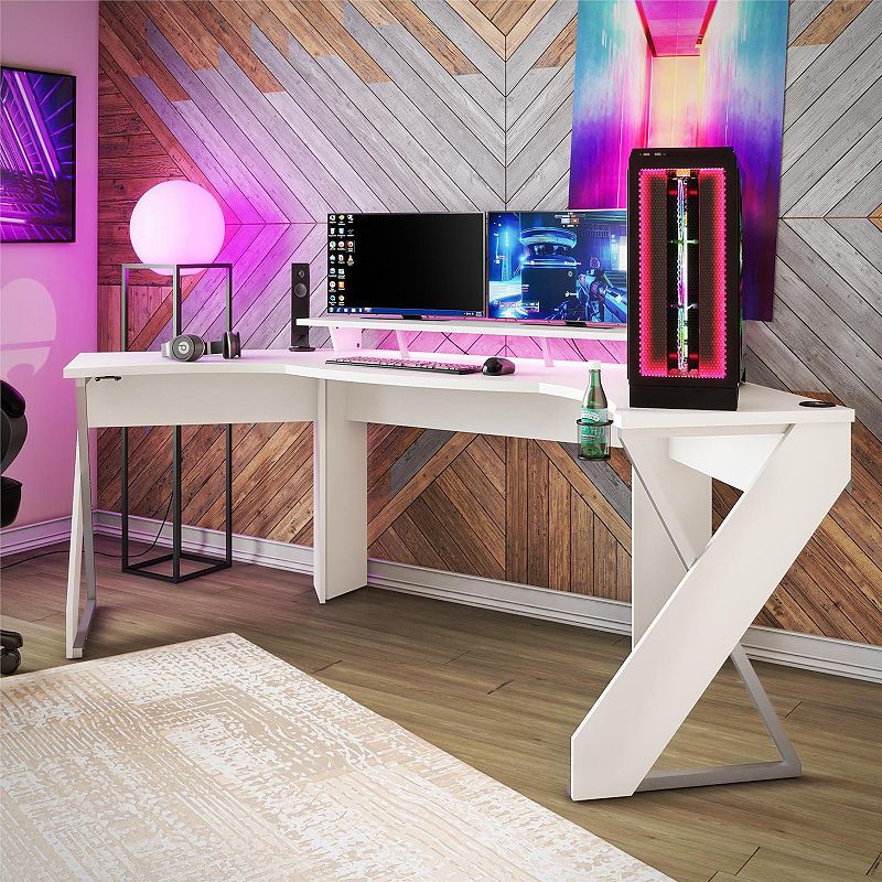 Ntense Xtreme Gaming Corner Desk and Riser and LED Light Kit Set