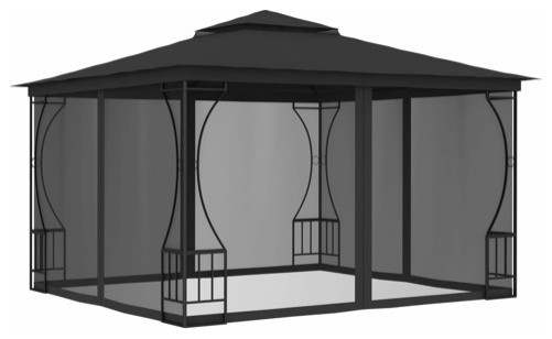 vidaXL Gazebo Canopy Tent Patio Pavilion Party Tent Sunshade with Nets Cream   Contemporary   Sheds   by vidaXL LLC  Houzz