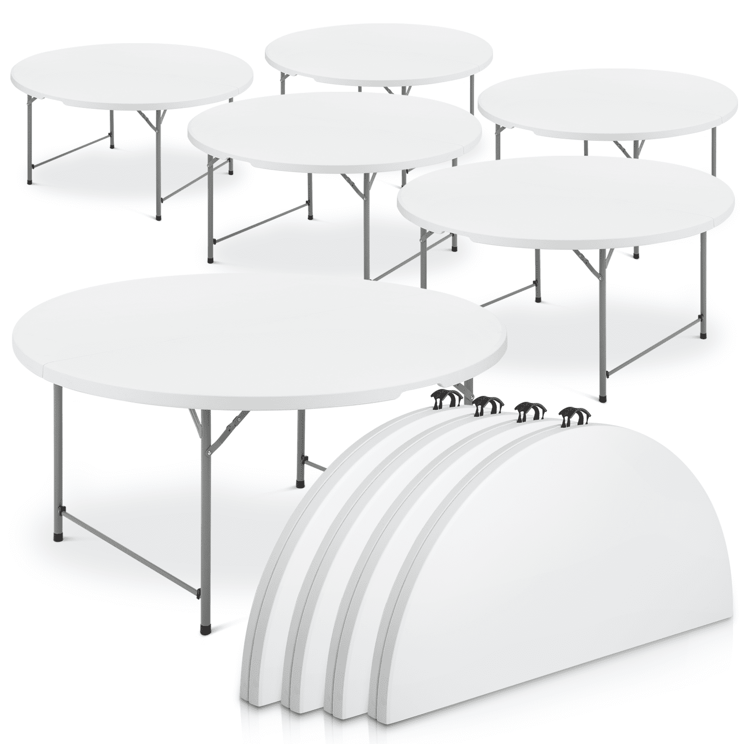 MoNiBloom 5Ft Bi-Fold Plastic Table Set of 10， Foldable Round Outdoor Granite White Desk for Kitchen Party Wedding