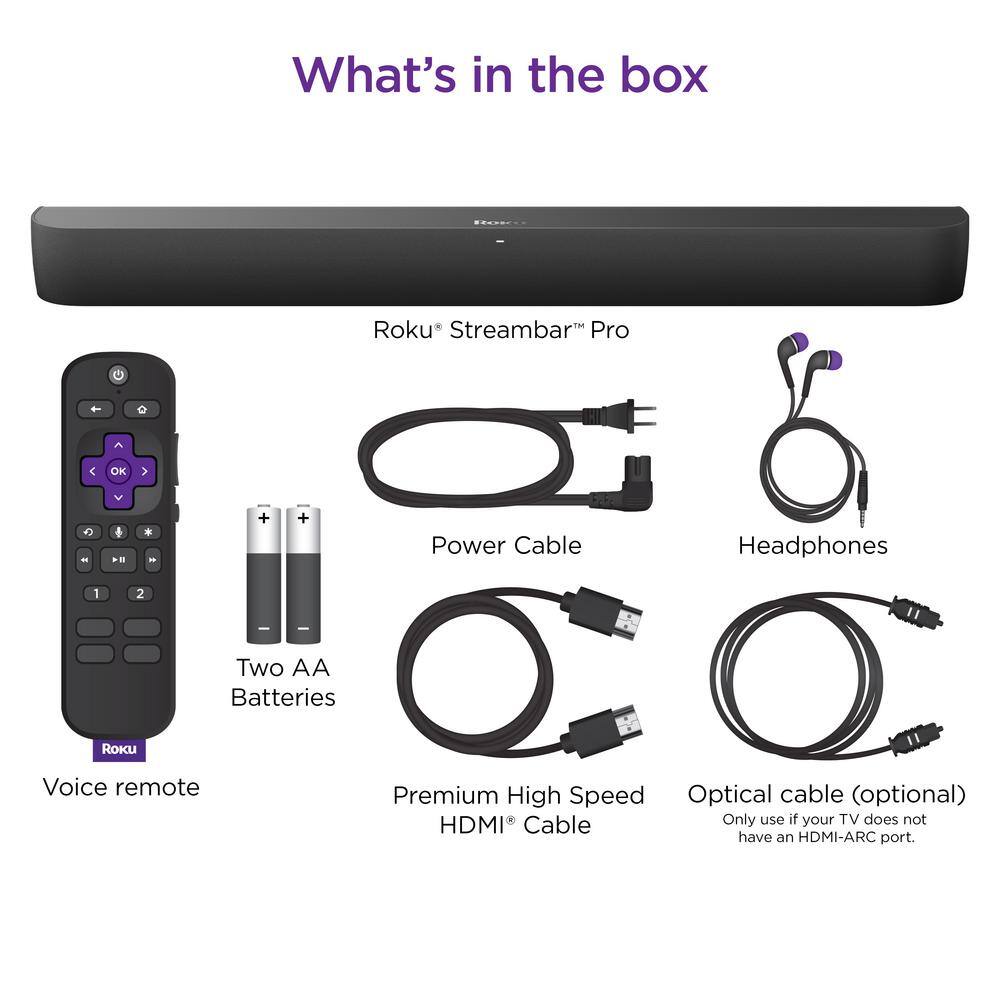 Roku Streambar Pro 2-In-1 Soundbar and Media Streaming Device in Black 9101R2