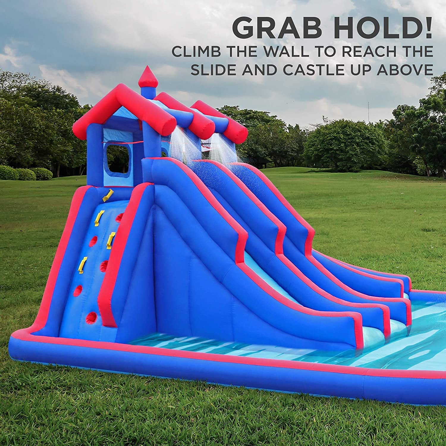 Sunny & Fun Inflatable Water Slide & Blow up Pool, Kids Water Park for Backyard - Blue