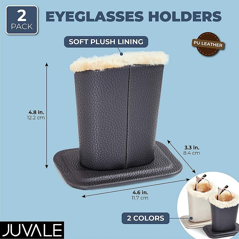 2 Pack Faux Leather Eyeglass Holder Stand with Plush Lining for Desk， Nightstand， Gray and Champagne (4.5 x 5 In)