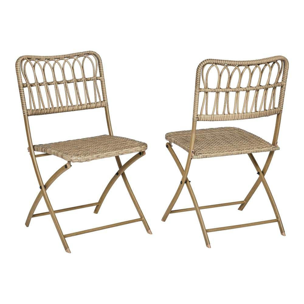 StyleWell Tulane Natural Folding Steel Wicker Outdoor Dining Chair (2-Pack) GC-21028-SSR-N2