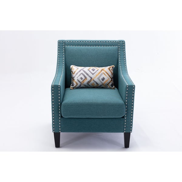 Modern Armchair Living Room Linen Fabric Padded Seat Accent Chair Removable Cushion Seat with Nailheads and Solid Wood Legs