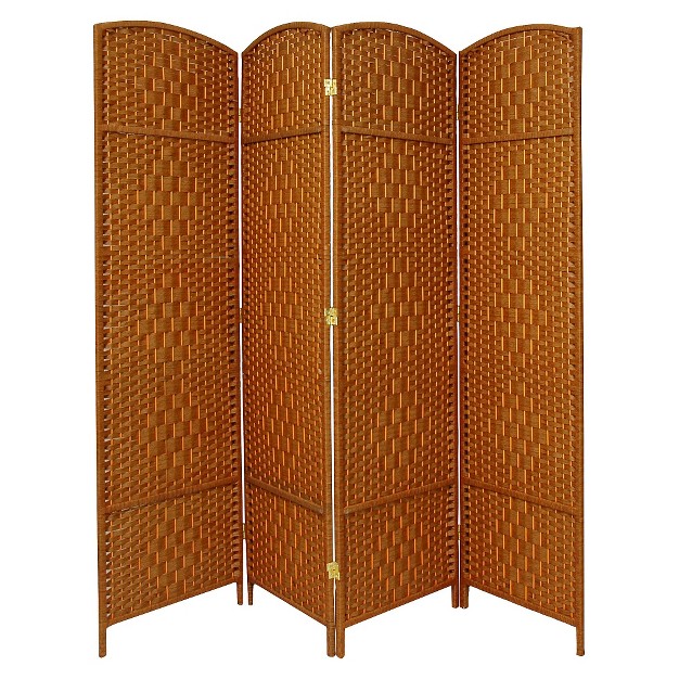 7 Ft Tall Diamond Weave Room Divider Dark Beige 4 Panels