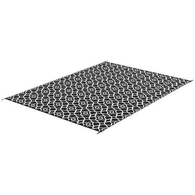 Outsunny Rv Mat Outdoor Patio Rug Large Camping Carpet With Carrying Bag 9 x27 X 12 x27 Waterproof Plastic Straw Reversible Black amp White Clover