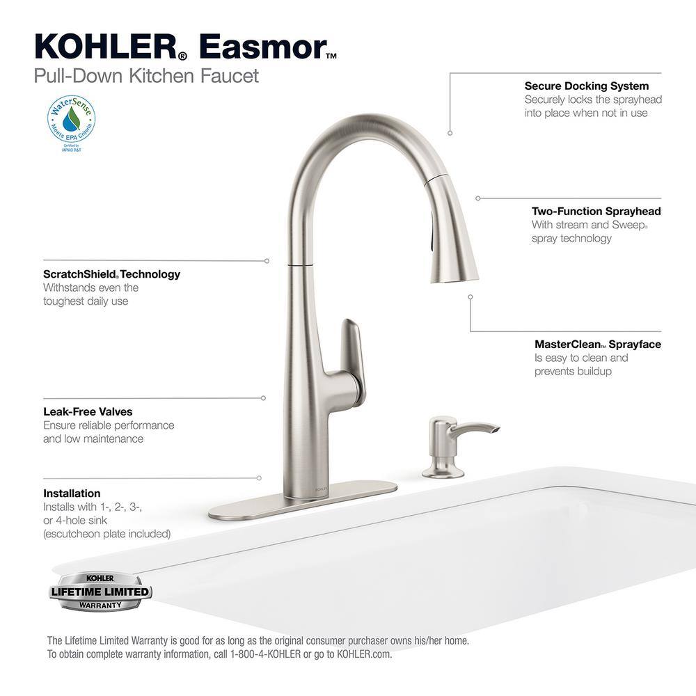 KOHLER Easmor Single-Handle Pull Down Sprayer Kitchen Faucet in Vibrant Stainless K-R30573-SD-VS