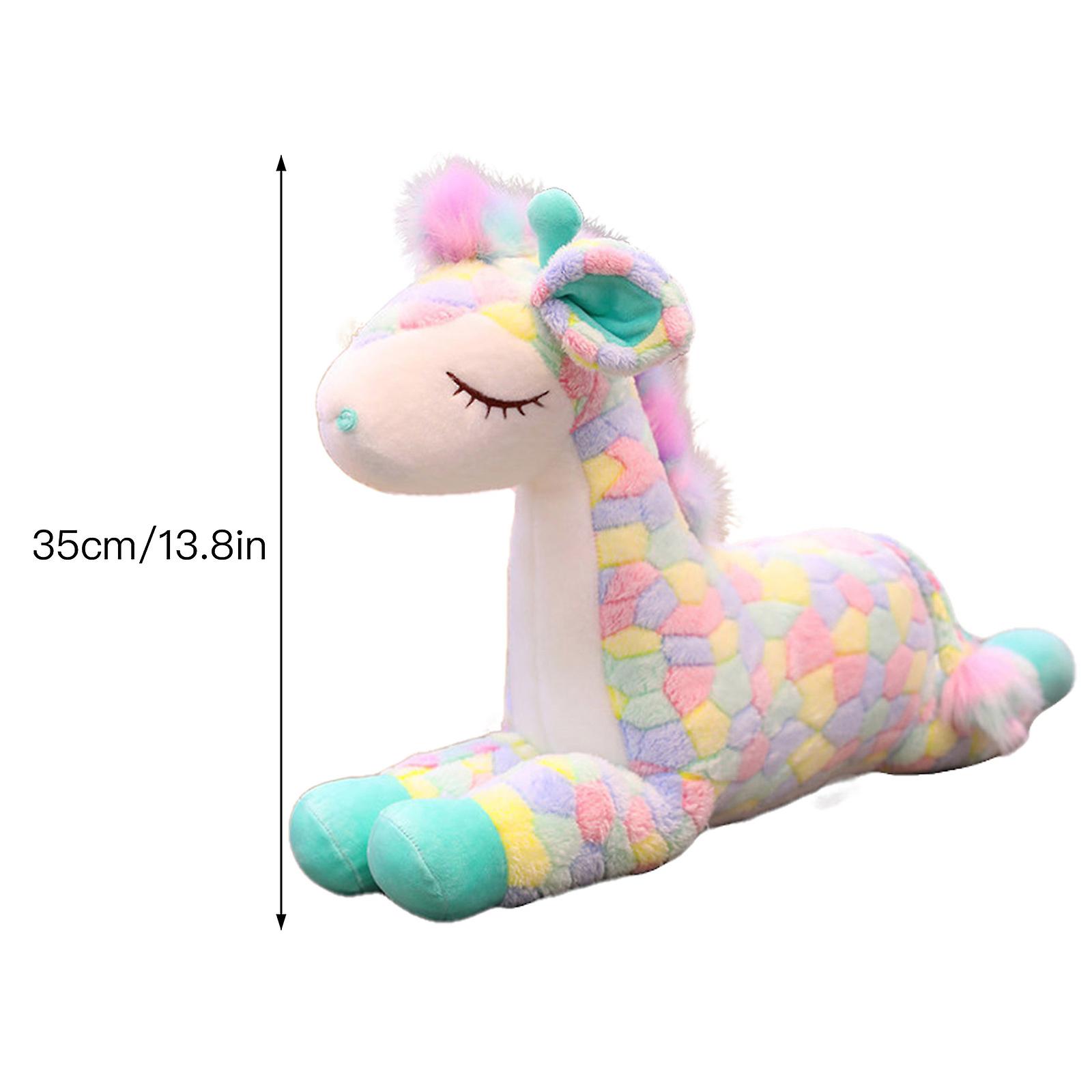 Cartoon Sika Deer Plush Toy Doll Rainbow Plaid Giraffe Sleeping Pillow Children's Gift Crouching 35cm