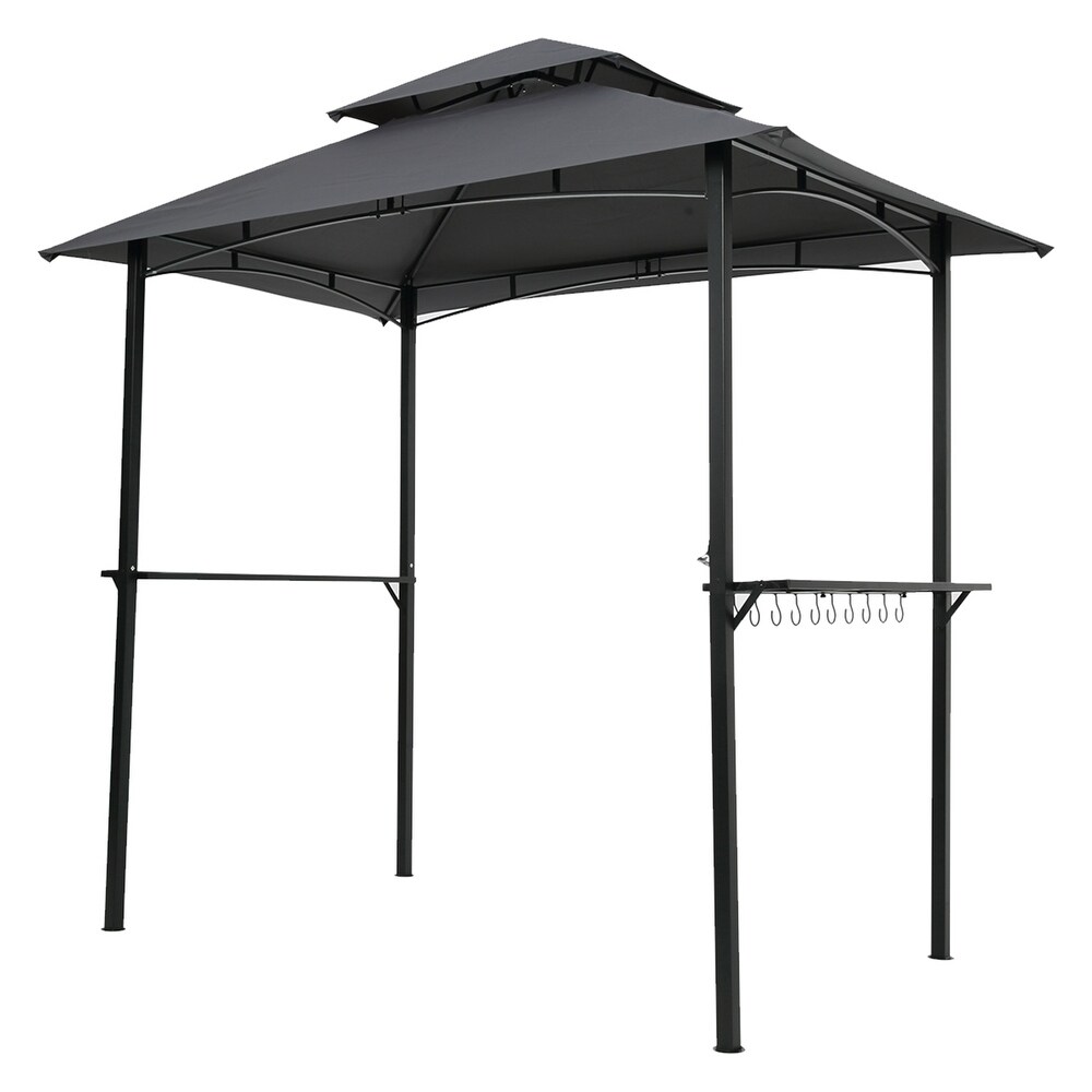 Outdoor Grill Gazebo 8 x 5 Ft  Shelter Tent  Double Tier Soft Top Canopy and Steel Frame with hook and Bar Counters