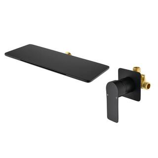 FLG Single-Handle Wall-Mount Roman Tub Faucet Brass Waterfall Bath Tub Filler in Matte Black SS-0085-MB