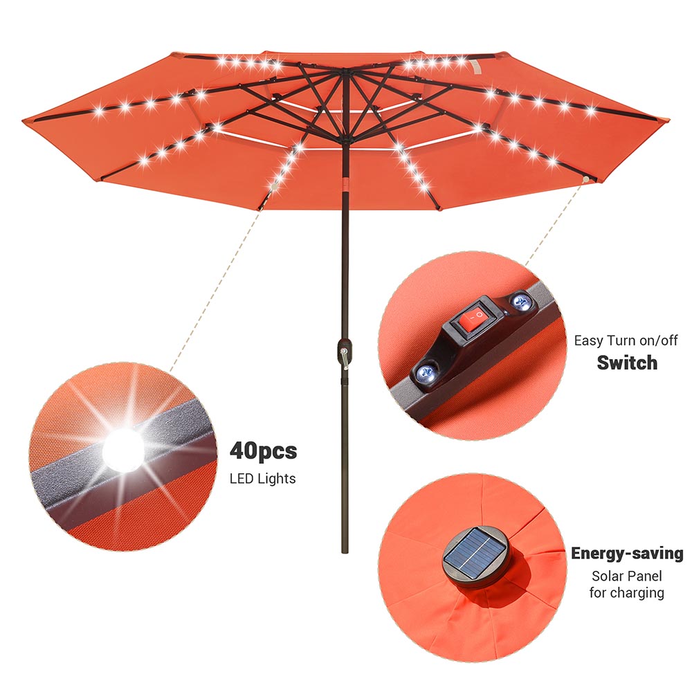 Yescom 11ft Prelit Umbrella 3-Tiered Patio Umbrella with Lights