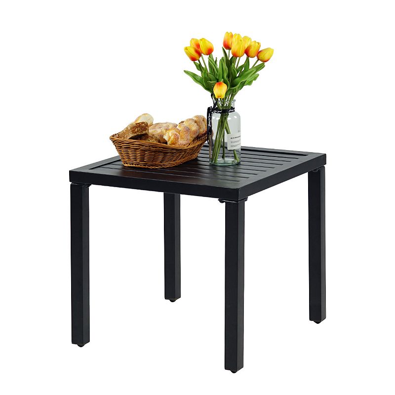 Square Outdoor Patio Side Table， Metal Outdoor Side Table， Weather Resistant Small Tables Outdoor， Black