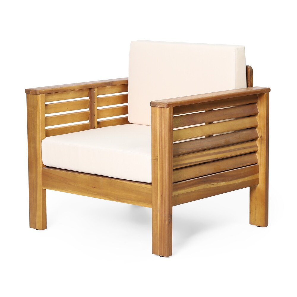 Louver Acacia Wood Outdoor Club Chairs with Cushions by Christopher Knight Home