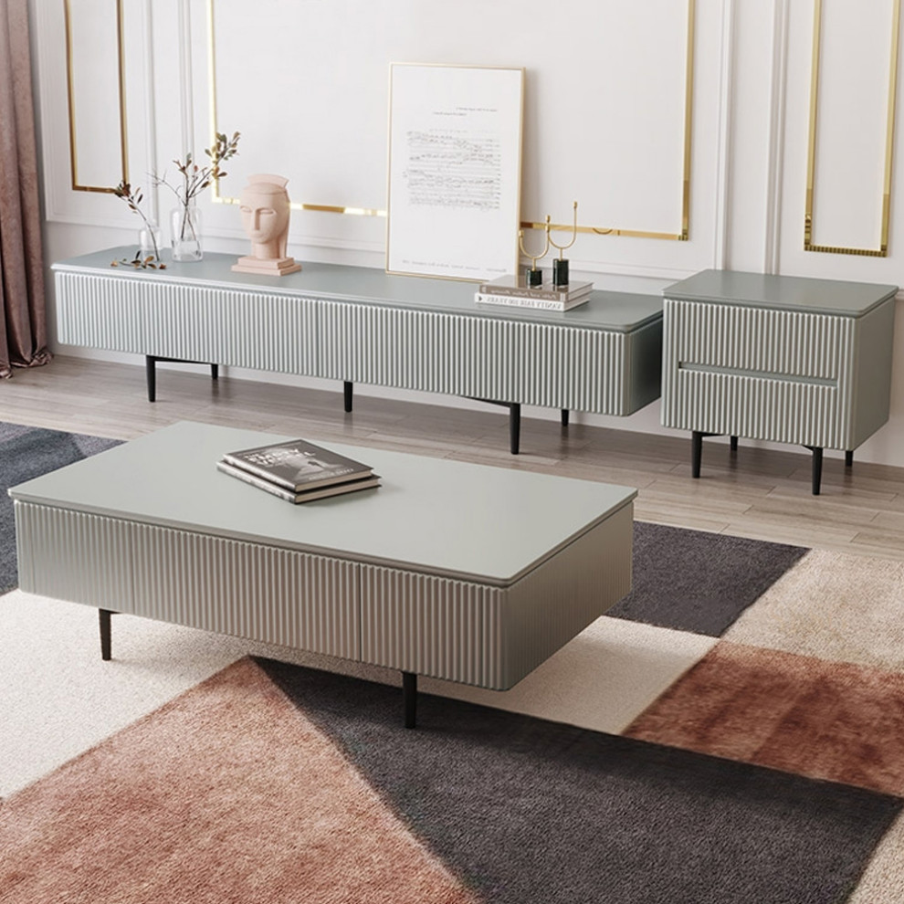 Modern 70.9 quotTV Stand with Drawers Line Media Console with Black Metal Legs   Midcentury   Entertainment Centers And Tv Stands   by Homary International Limited  Houzz