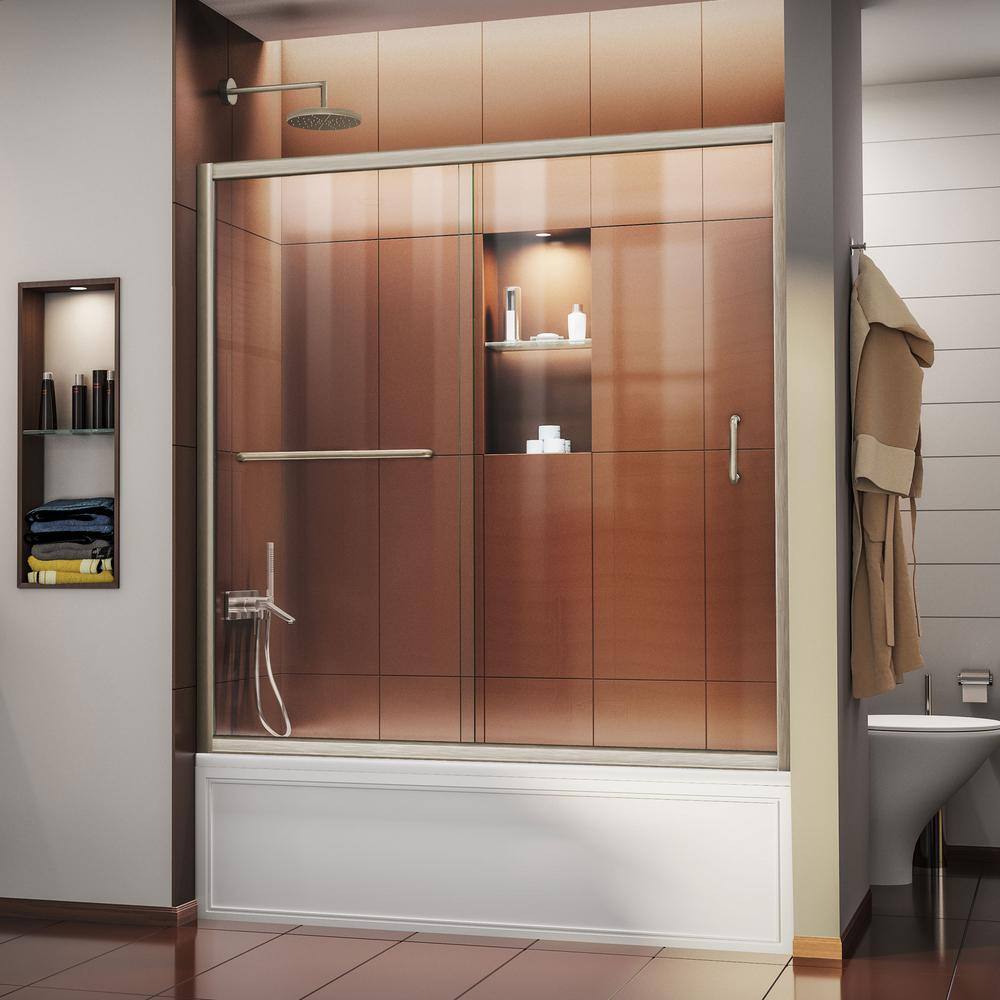 DreamLine Infinity-Z 56 to 60 in. x 58 in. Semi-Frameless Sliding Tub Door in Brushed Nickel SHDR-0960580-04