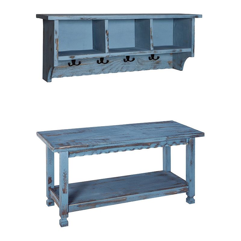 Alaterre Furniture Country Cottage Distressed Wall Shelf and Bench 2-piece Set