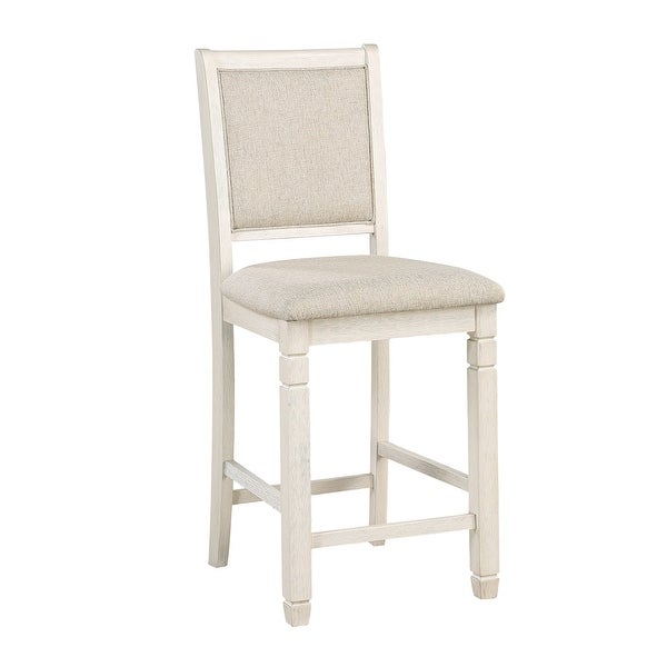 White Wooden Height Chairs 2pcs Set Fabric Upholstered Dining Chairs