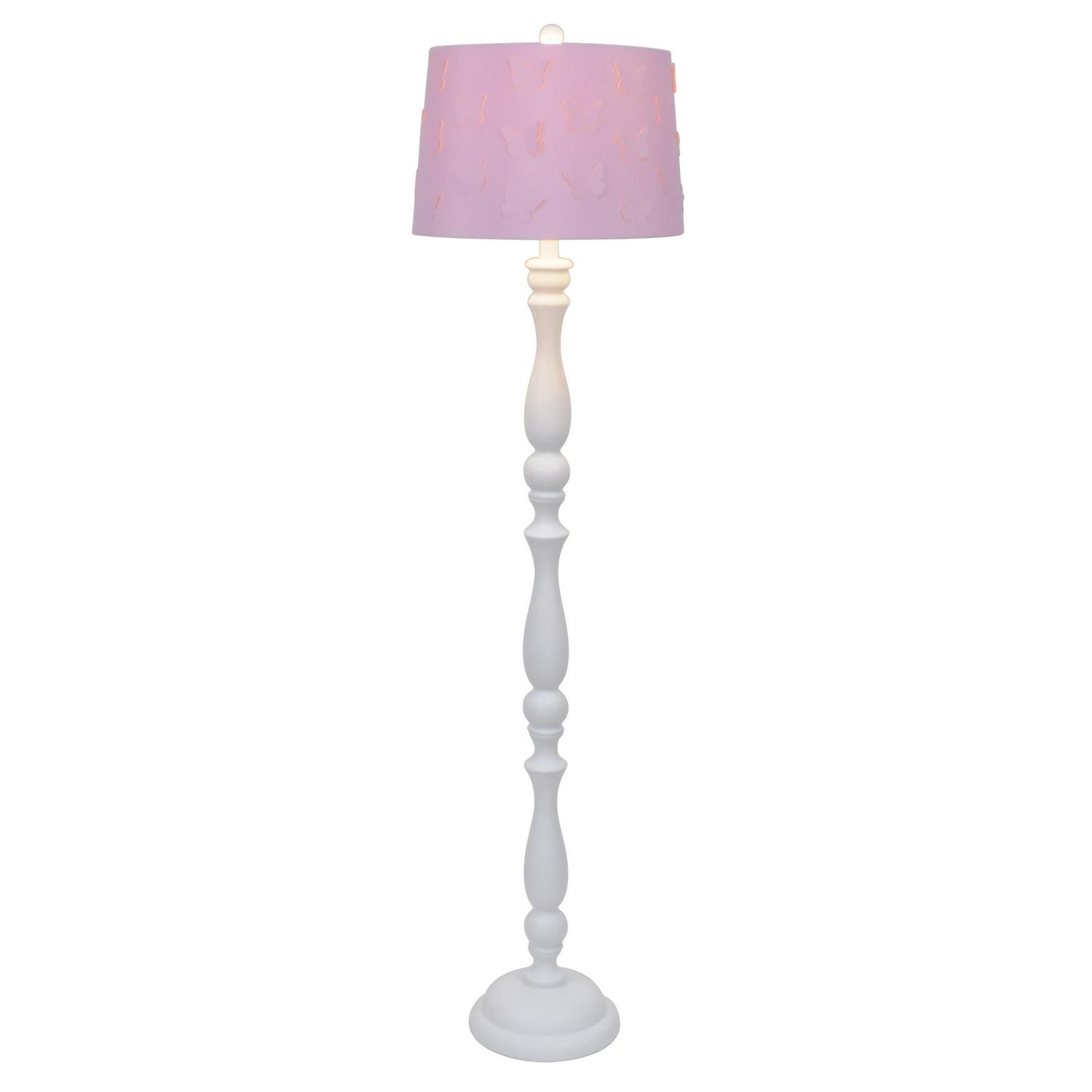 Decor Therapy 60 Polly Turned White Column Floor Lamp with Pink Lamp Shade