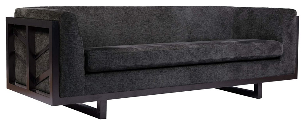 Elegant Sofa  Lattice Espresso Finished Frame  ampBlack Seat With Shelter Arms   Transitional   Sofas   by Decor Love  Houzz