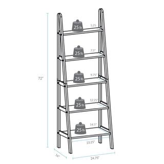 Casual Home 72 in. White New Wood 5-Shelf Ladder Bookcase with Open Back N176-51