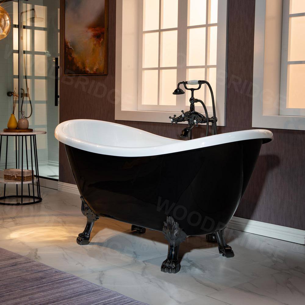 WOODBRIDGE Cincinati 59 in. Heavy Duty Acrylic Slipper Clawfoot Bath Tub in Black Claw Feet Drain  Overflow in Matte Black HBT7042