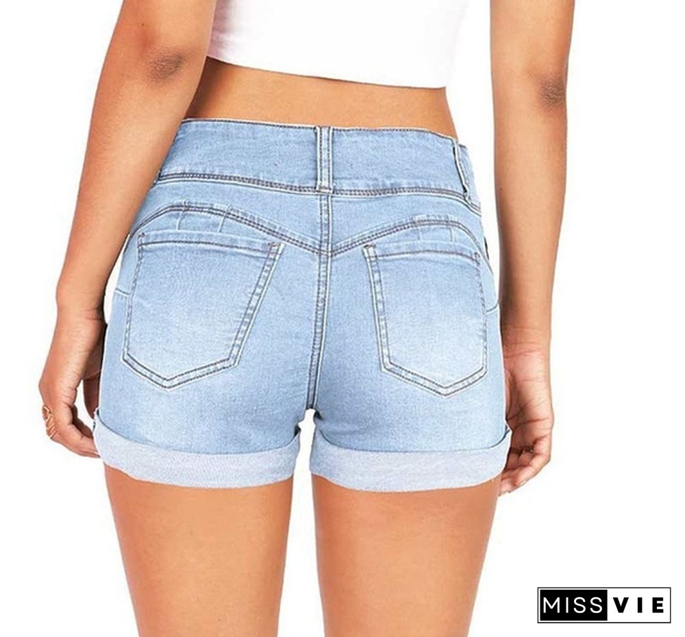 Plus Size Womens Ladies High Waist Short Jeans Shorts Denim Pants