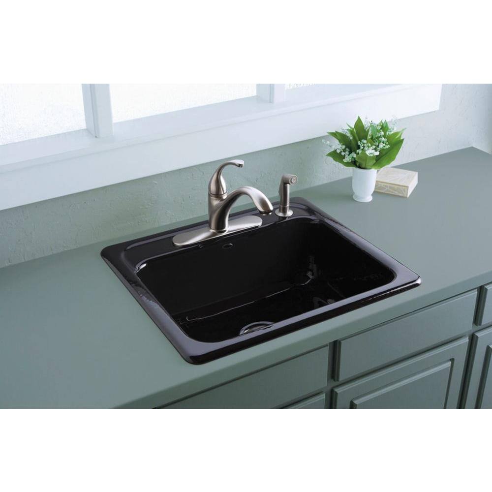 KOHLER Mayfield Drop-In Cast Iron 25 in. 4-Hole Single Bowl Kitchen Sink in Black K-5964-4-7