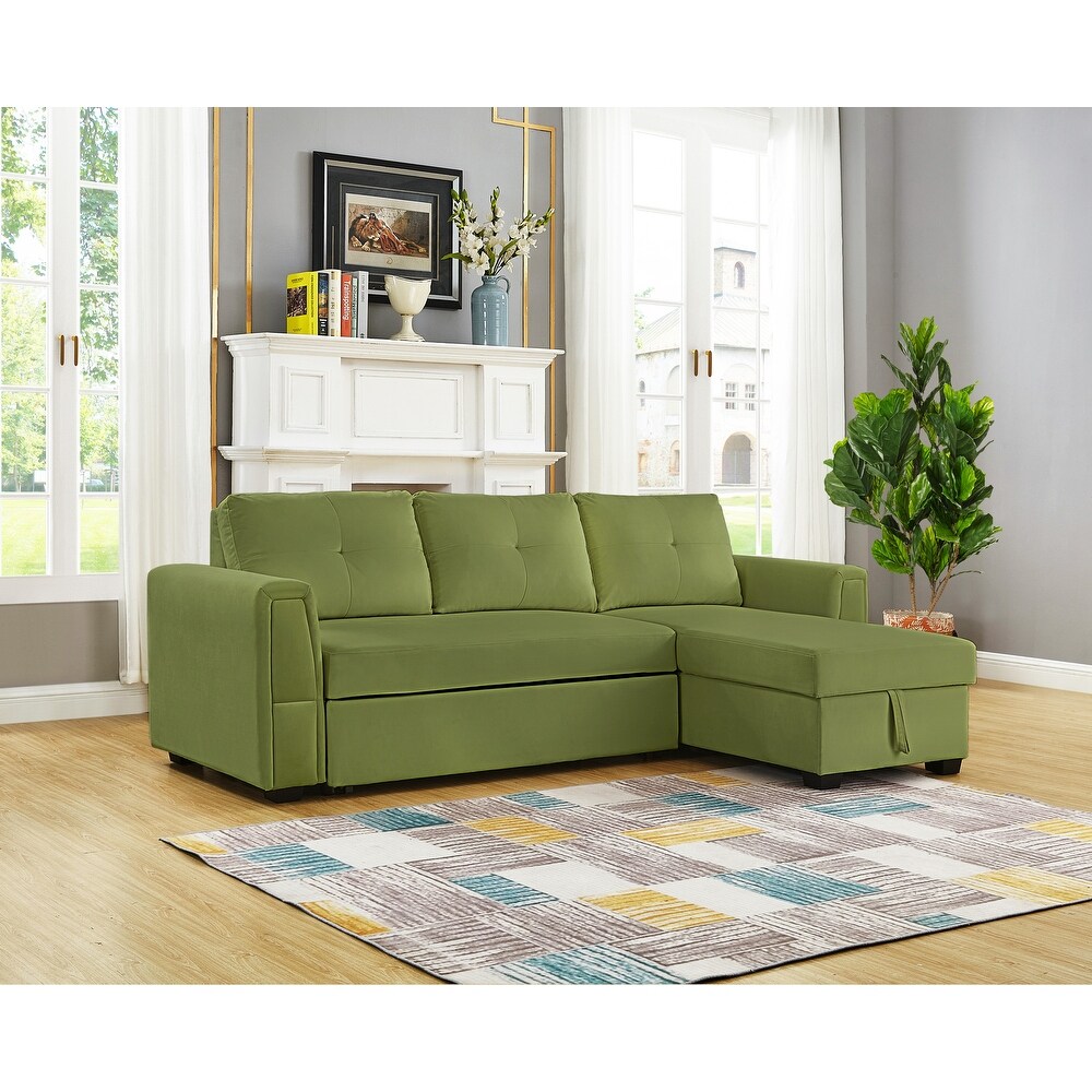 Velvet Reversible Sofabed Sectional Sofa   Chaise   91\