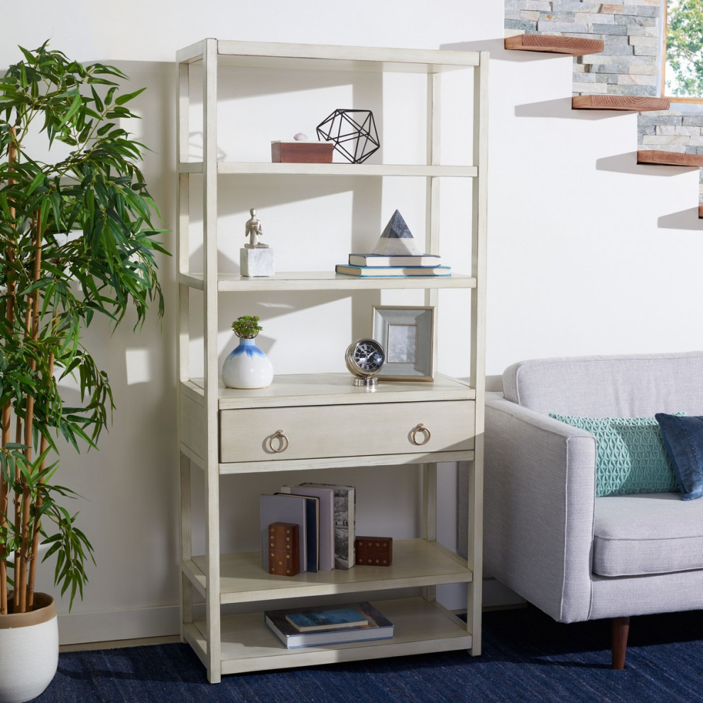 Oscar 1 Drawer 5 Shelf Etagere/Bookcase Antique White   Transitional   Bookcases   by AED Luxury Home Decor  Houzz