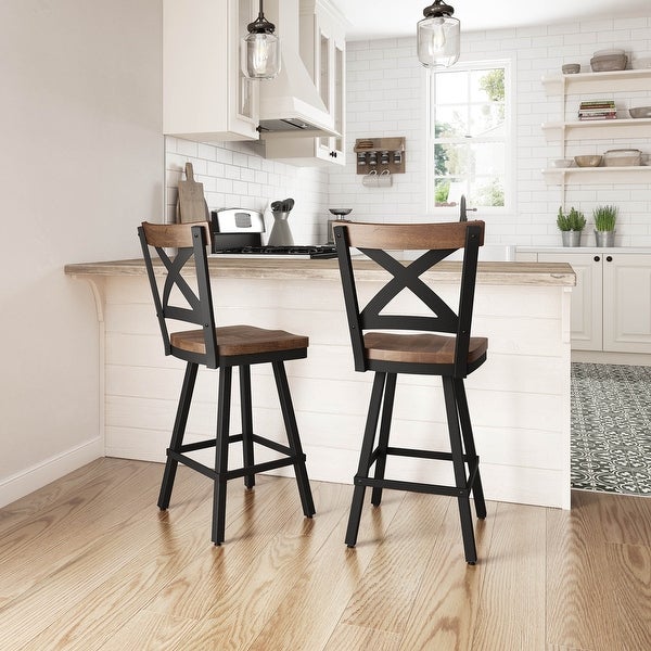 Amisco Jasper Swivel Counter and Bar Stool with Distressed Wood Seat