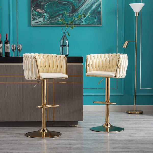 Modern Bar Stools Set of 2 Adjustable Mechanical Lifting Velvet and Golden Leg Simple Bar Stool