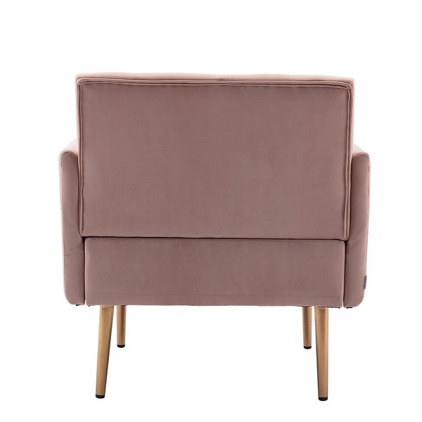 Modern Accent Leisure Chair with Tufted Cushion BackandSeat， Flared Arms and Tapered Rose Golden Legs