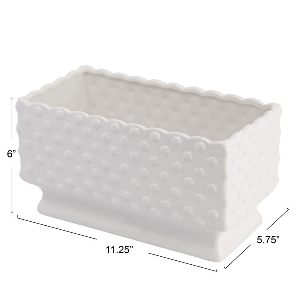 3R Studios 11.25 in. L x 5.75 in. W x 6 in. H 7 qts. White Ceramic Hobnail Decorative Pots with Scalloped Edge and Polka Dots DA7206