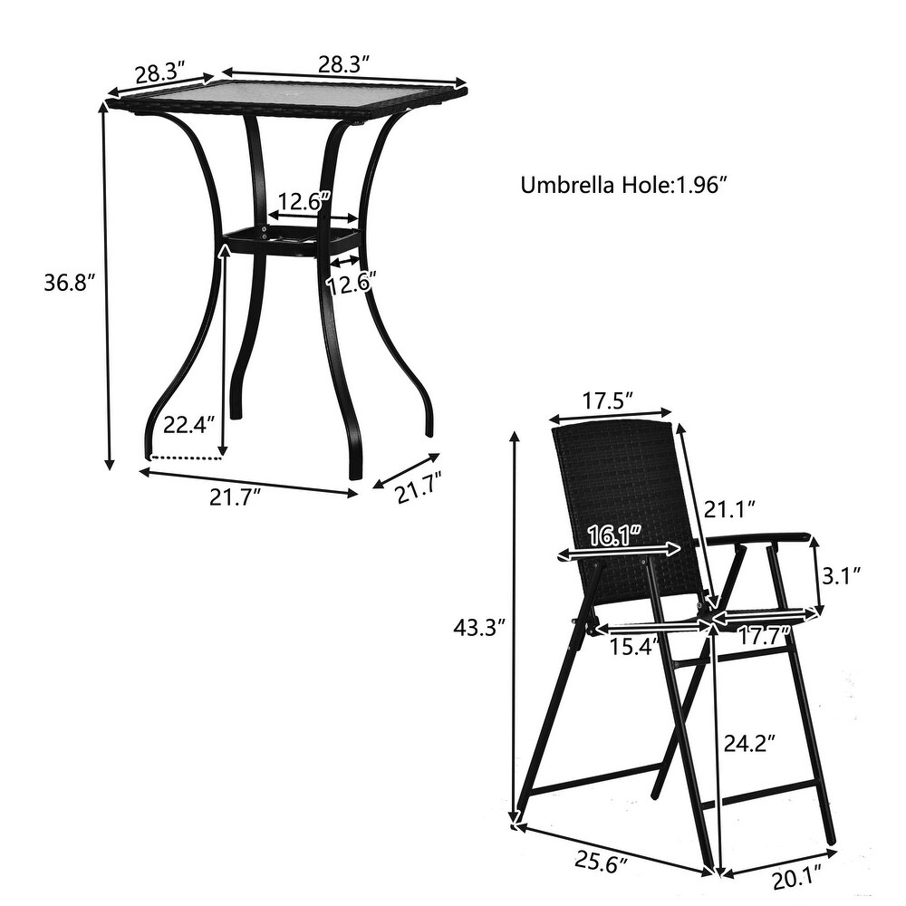 5 Piece Counter Height Dining Table Set with Umbrella Hole and 4 Foldable Chairs